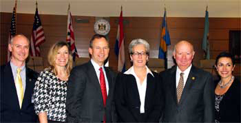 DOC Commissioner Carl Danberg, DHSS Secretary Rita Landgraf, Governor Jack A. Markell, Judge Jan R. Jurden, President Judge James T. Vaughn Jr., DSCYF Secretary Vivian L. Rapposelli. (left to right) DOC Commissioner Carl Danberg, DHSS Secretary Rita Landgraf, Governor Jack A. Markell, Judge Jan R. Jurden, President Judge James T. Vaughn Jr., DSCYF Secretary Vivian L. Rapposelli. (left to right)